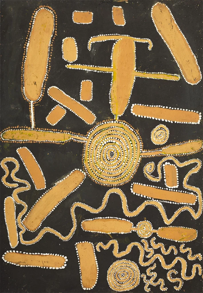 Shorty Lungkata Tjungurrayi, Snake Dreaming at Lampintjanya, 1972